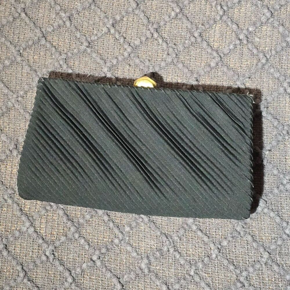 Vintage Julius Resnick 1950s Black Pleated Rayon Crepe  Evening Clutch